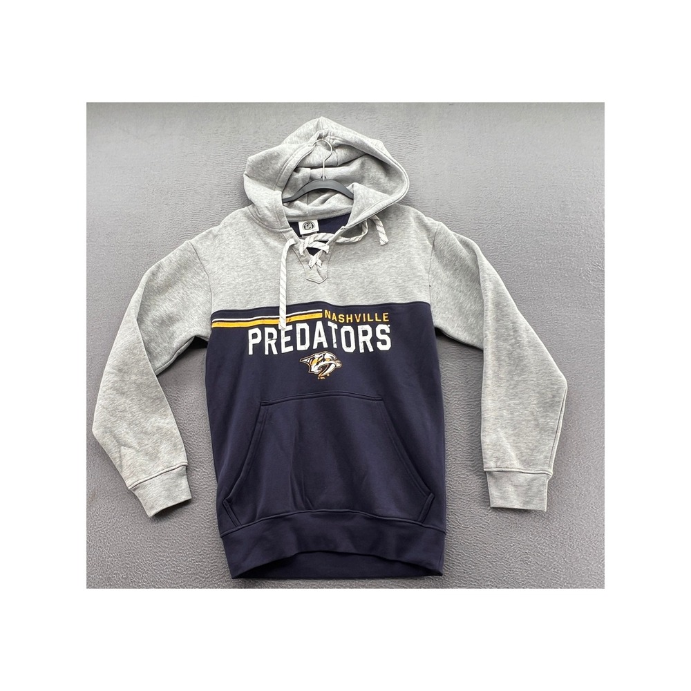 NHL Nashville Predators Sweatshirt Mens Sz L Lace Up Hoodie Navy Gray Pullover
